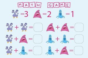 counting game with monsters. Preschool worksheet, kids activity sheet, printable worksheet vector