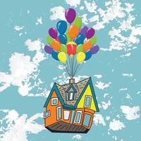 flying house with balloons vector