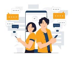 Texting, Online conversation, messaging, chatting, communication, Messages in mobile phone apps Concept illustration vector