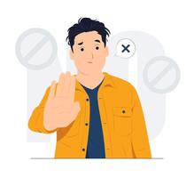 No and makes stop gesture, forbids something and expresses disagreement, Body language No means no concept illustration vector