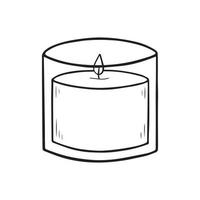 Cozy candle doodle. Hygge home decoration, wax candle for relax and spa in sketch style. Hand drawn vector illustration isolated on white background.