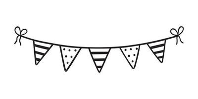 Hand drawn party bunting flags doodle.  Birthday garland in sketch style.  Vector illustration isolated on white background.