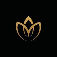 abstract initial letter AM logo in gold color isolated in black background applied for meditation center logo also suitable for the brands or companies that have initial name MA vector