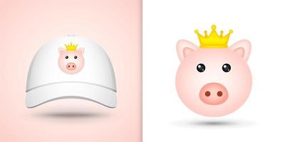 Pig head on white baseball cap vector