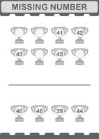 Missing number with Trophy. Worksheet for kids vector