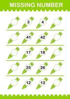 Missing number with Crayon. Worksheet for kids vector