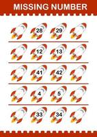 Missing number with Rocket. Worksheet for kids vector