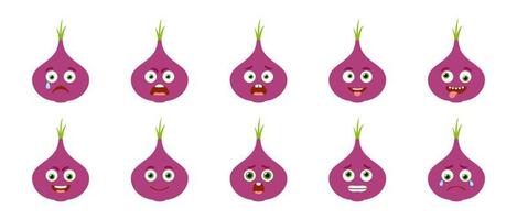 Emoticon of cute Red Onion. Isolated vector set