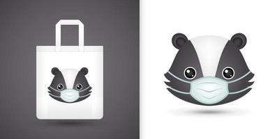 Skunk head on white tote bag vector