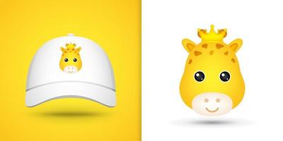 Giraffe head on white baseball cap vector