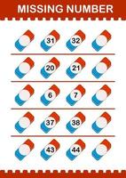 Missing number with Eraser. Worksheet for kids vector