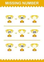 Missing number with Trophy. Worksheet for kids vector