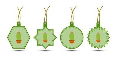 Set of Cactus tags with cord vector