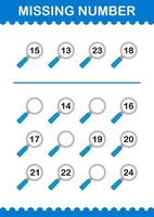 Missing number with Magnifying Glass. Worksheet for kids vector