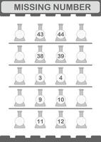 Missing number with Erlenmeyer Flask. Worksheet for kids vector