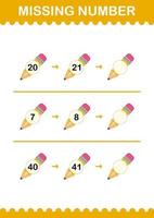 Missing number with Pencil. Worksheet for kids vector