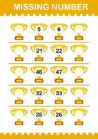 Missing number with Trophy. Worksheet for kids vector