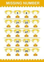 Missing number with Trophy. Worksheet for kids vector