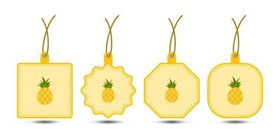 Set of Pineapple tags with cord vector