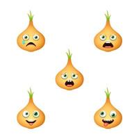 emoticono de linda cebolla amarilla. conjunto de vectores aislados