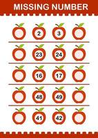 Missing number with Apple. Worksheet for kids vector