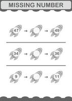 Missing number with Rocket. Worksheet for kids vector