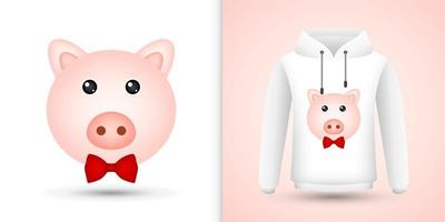 Pig head on white sweatshirt hoodie vector