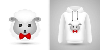 Sheep head on white sweatshirt hoodie vector