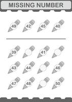 Missing number with Pencil. Worksheet for kids vector