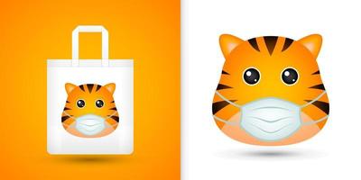 Tiger head on white tote bag vector