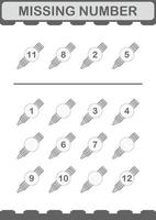 Missing number with Crayon. Worksheet for kids vector