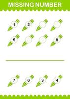 Missing number with Crayon. Worksheet for kids vector