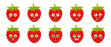 Emoticon of cute Strawberry. Isolated vector set