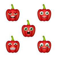 emoticono de lindo pimiento rojo. conjunto de vectores aislados