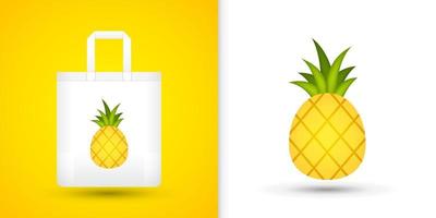 Pineapple on white tote bag. Vector illustration