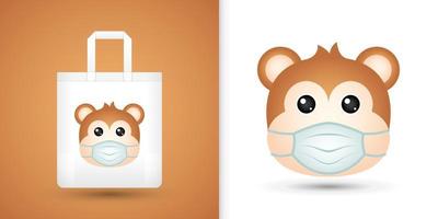 Monkey head on white tote bag vector