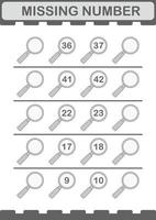 Missing number with Magnifying Glass. Worksheet for kids vector