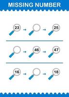 Missing number with Magnifying Glass. Worksheet for kids vector