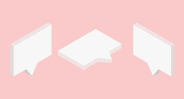 Set of 3D speech bubble icons, isolated on pink background. 3D Chat icon set. Vector illustration