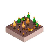 concepto de desastre natural Vista isométrica 3d de los incendios forestales. ilustración vectorial vector