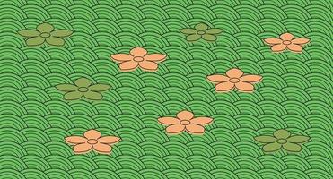 Wave Seamless Pattern and flowers, Seamless pattern in chinese style. Green color oriental background vector