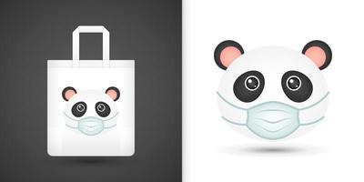 Panda head on white tote bag vector