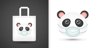 Panda head on white tote bag vector