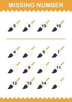 Missing number with Paintbrush. Worksheet for kids vector