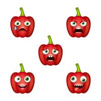 emoticono de lindo pimiento rojo. conjunto de vectores aislados