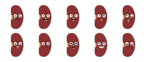 Emoticon of cute Kidney Bean. Isolated vector set
