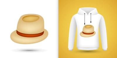 Fedora Hat on white sweatshirt hoodie. Vector illustration