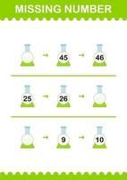 Missing number with Erlenmeyer Flask. Worksheet for kids vector