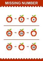 Missing number with Apple. Worksheet for kids vector