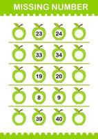 Missing number with Apple. Worksheet for kids vector